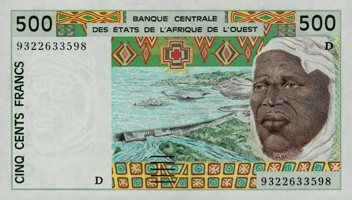 Front of West African States p410Dc: 500 Francs from 1993