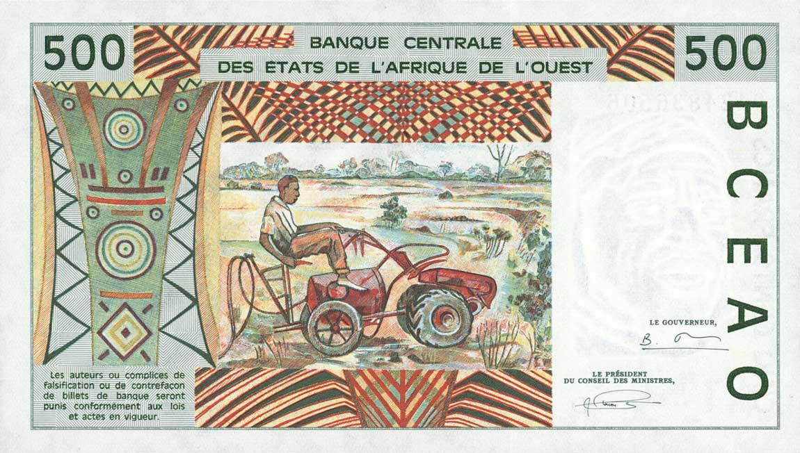 Back of West African States p410Dd: 500 Francs from 1994