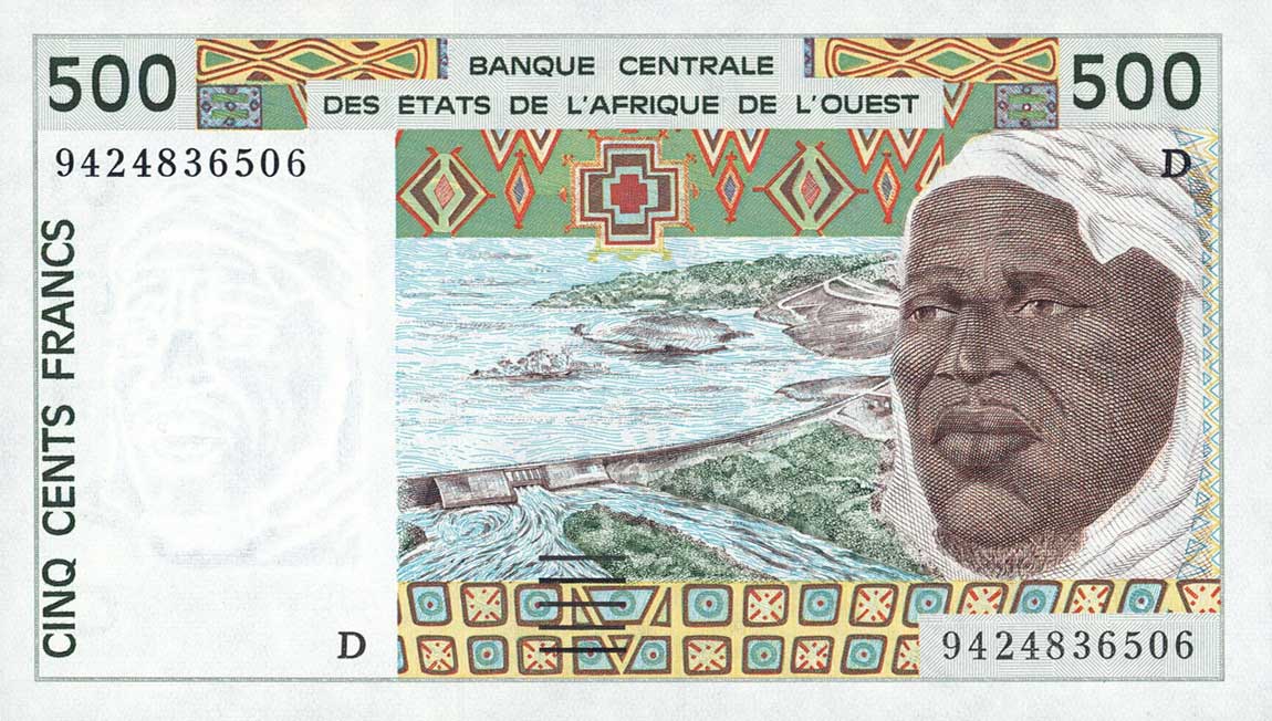 Front of West African States p410Dd: 500 Francs from 1994