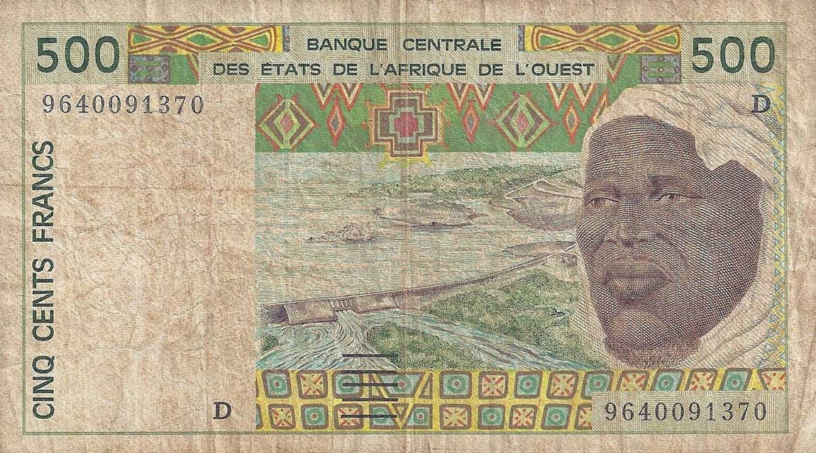 Front of West African States p410Df: 500 Francs from 1996