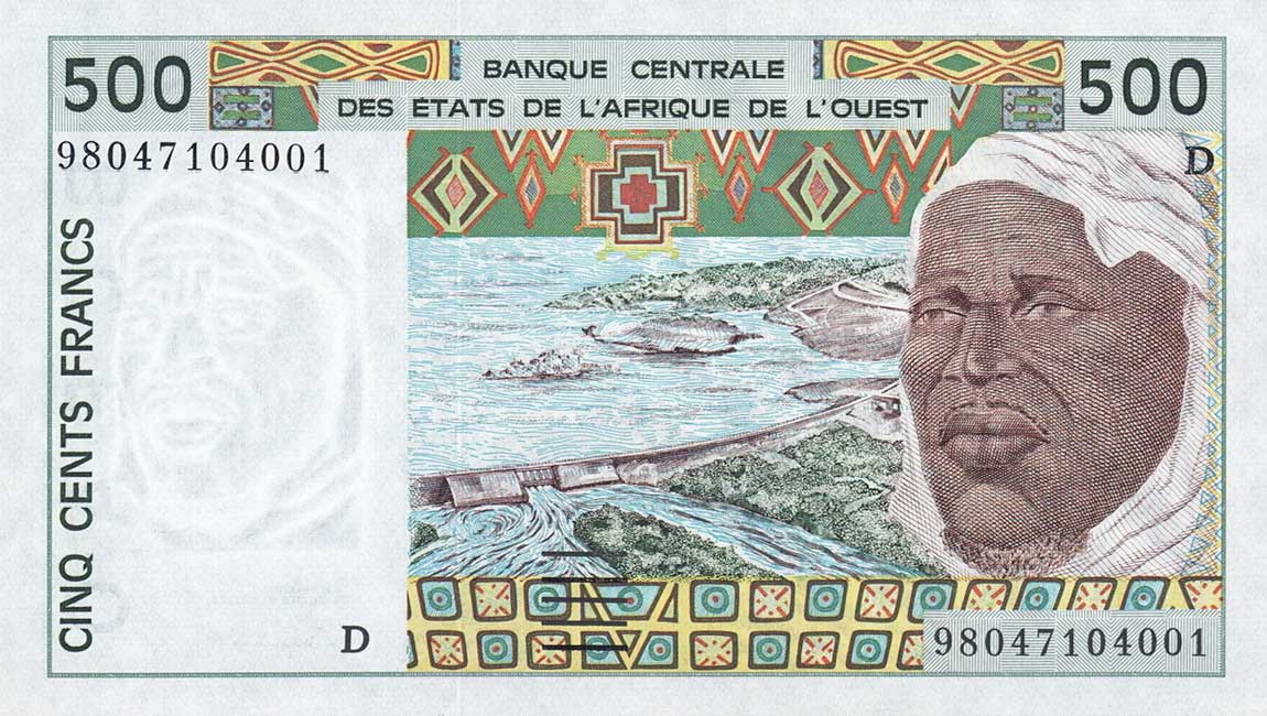 Front of West African States p410Di: 500 Francs from 1998