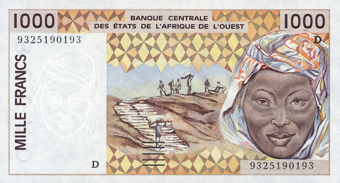 Front of West African States p411Dc: 1000 Francs from 1993