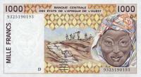 p411Dc from West African States: 1000 Francs from 1993