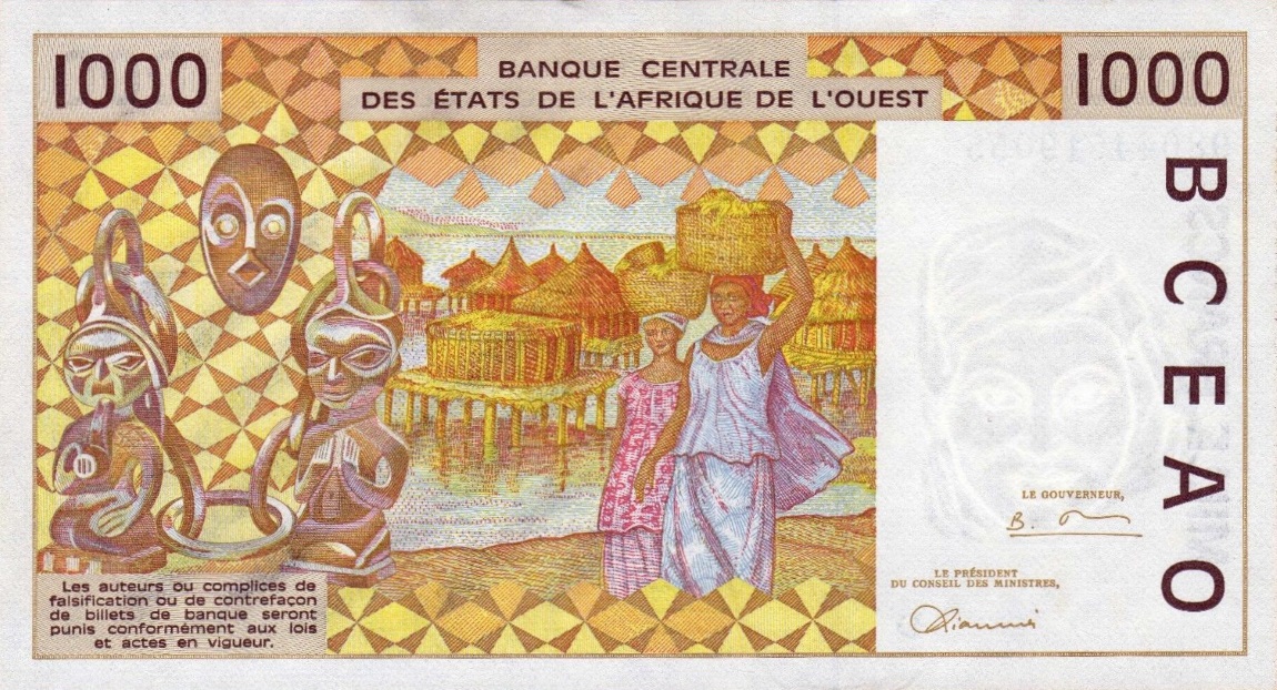 Back of West African States p411De: 1000 Francs from 1995