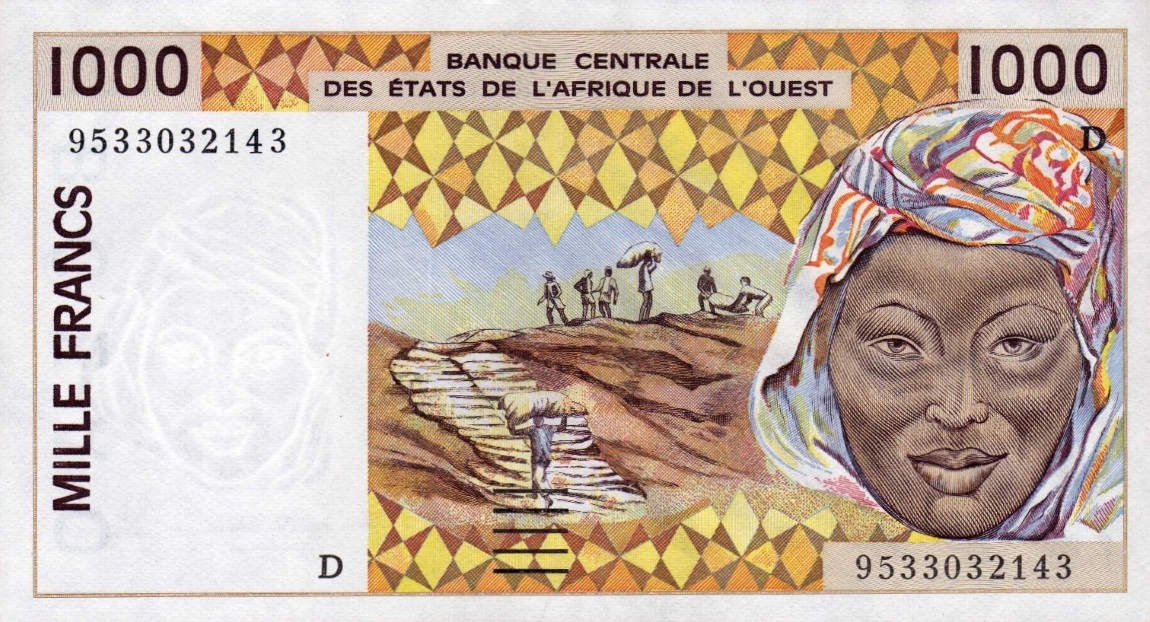 Front of West African States p411De: 1000 Francs from 1995