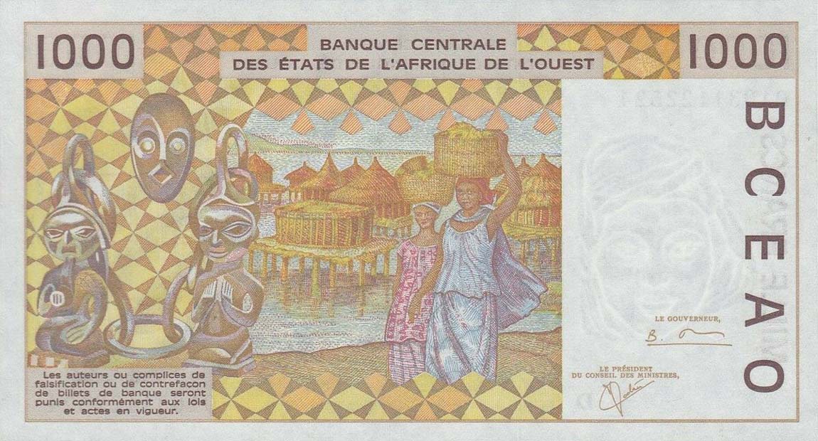 Back of West African States p411Dk: 1000 Francs from 2001