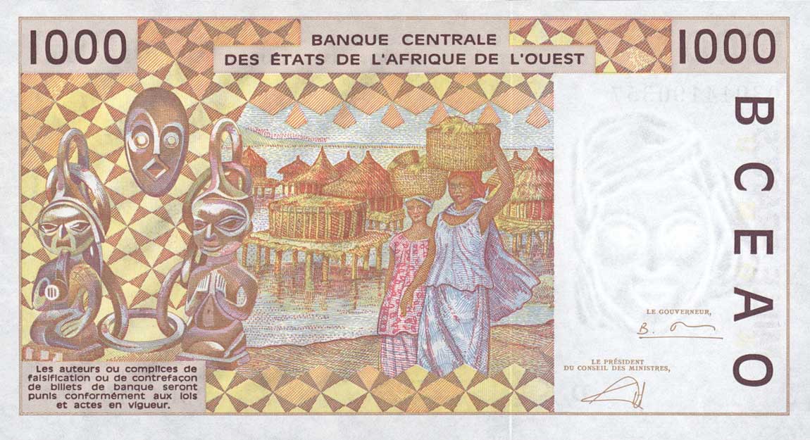 Back of West African States p411Dm: 1000 Francs from 2003