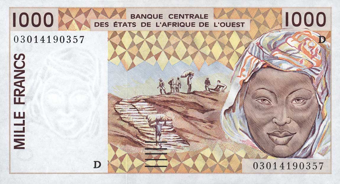 Front of West African States p411Dm: 1000 Francs from 2003