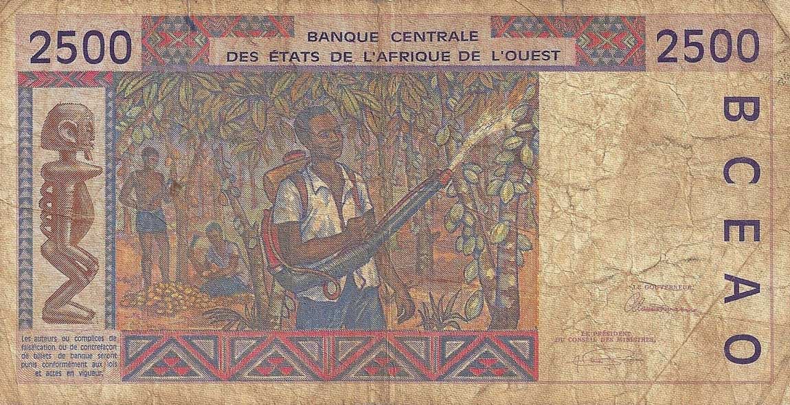 Back of West African States p412Db: 2500 Francs from 1993