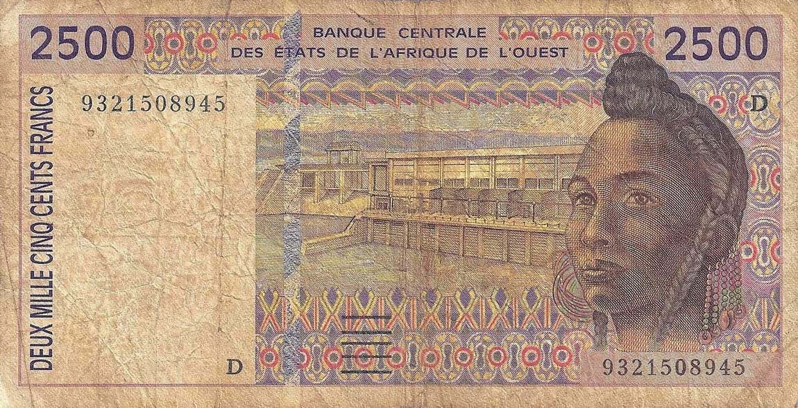 Front of West African States p412Db: 2500 Francs from 1993