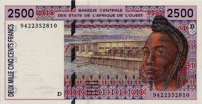 Front of West African States p412Dc: 2500 Francs from 1994