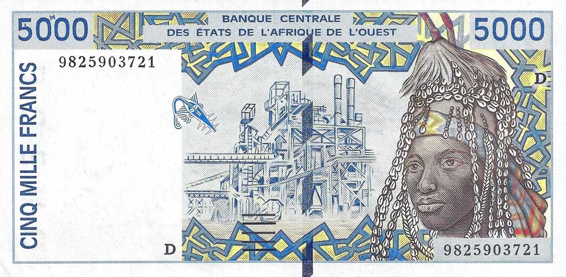 Front of West African States p413Df: 5000 Francs from 1998