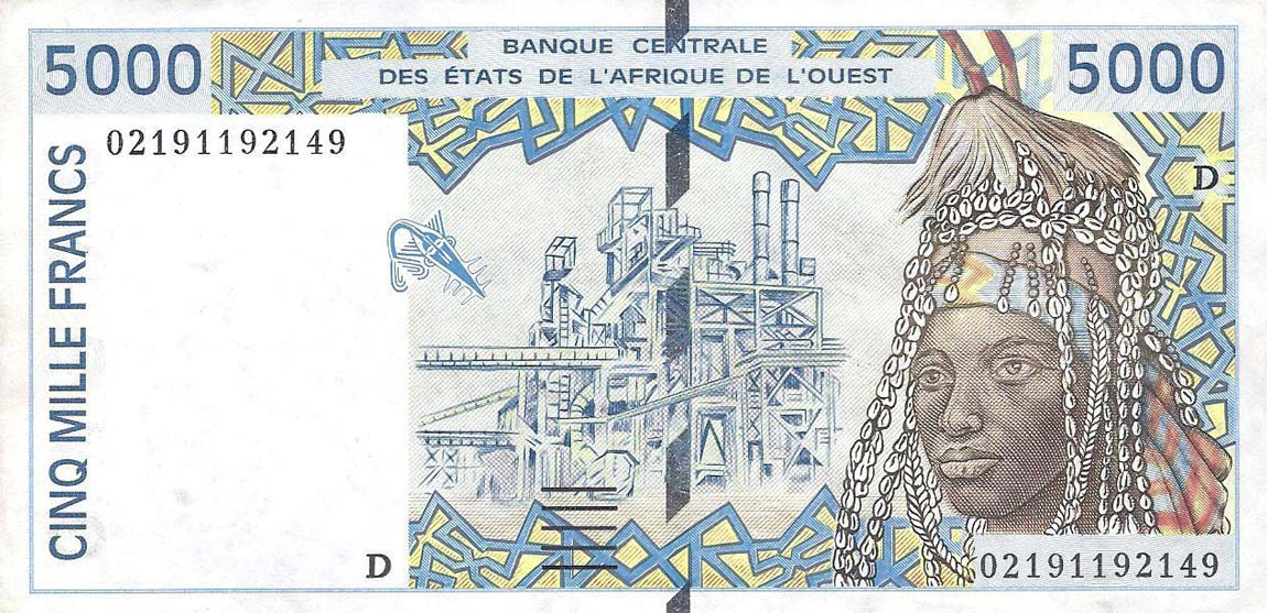 Front of West African States p413Dk: 5000 Francs from 2002