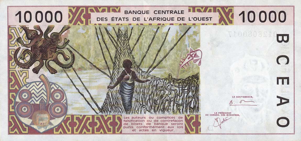 Back of West African States p414Dj: 10000 Francs from 2001