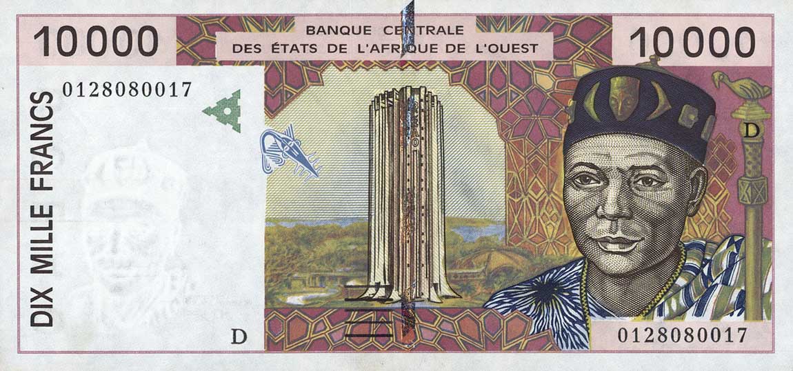 Front of West African States p414Dj: 10000 Francs from 2001