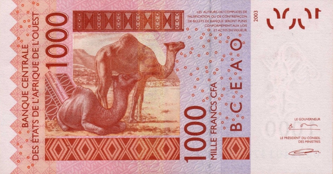 Back of West African States p415Dc: 1000 Francs from 2005