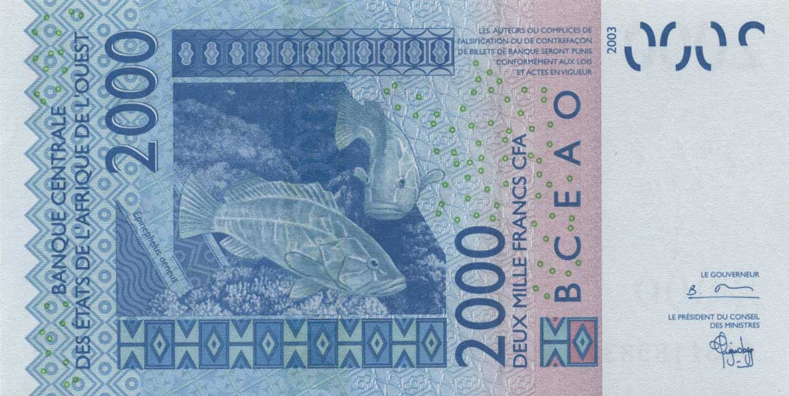 Back of West African States p416Db: 2000 Francs from 2004