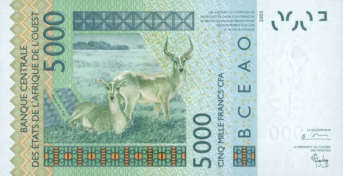 Back of West African States p417Da: 5000 Francs from 2003