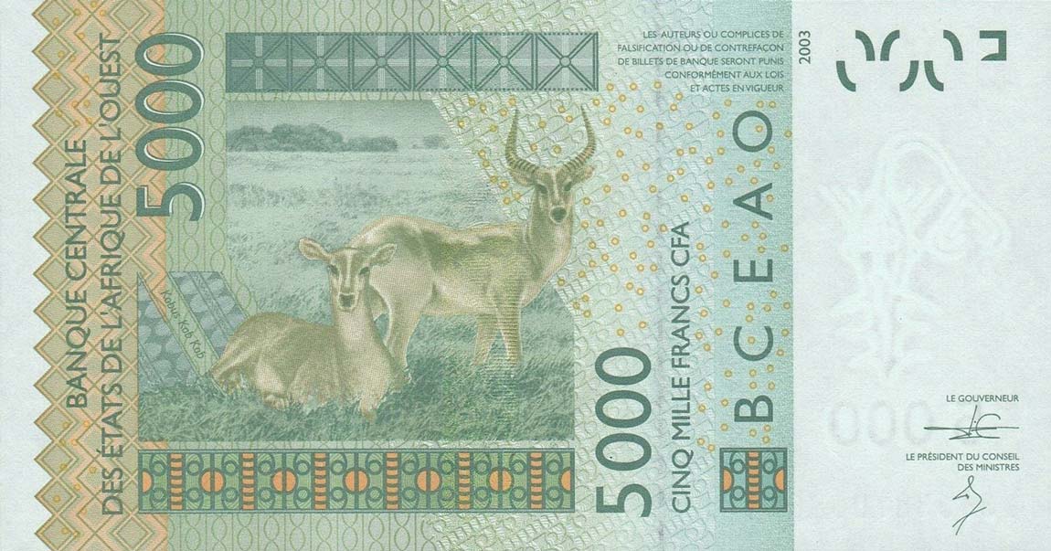 Back of West African States p417Dm: 5000 Francs from 2013