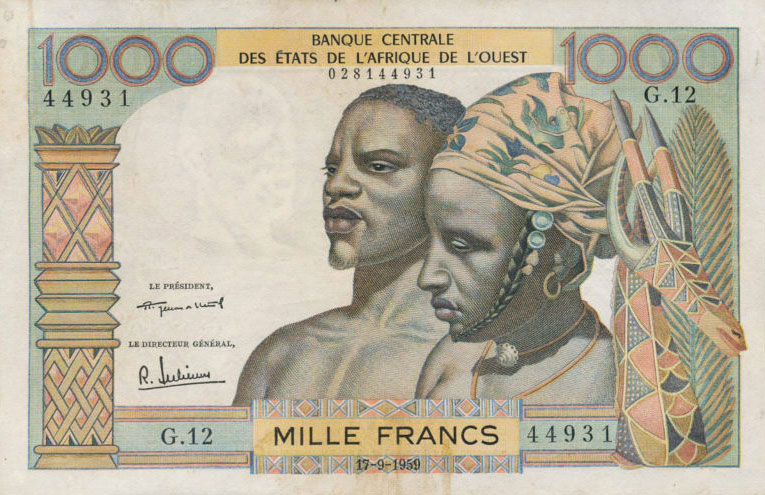 Front of West African States p4a: 1000 Francs from 1959