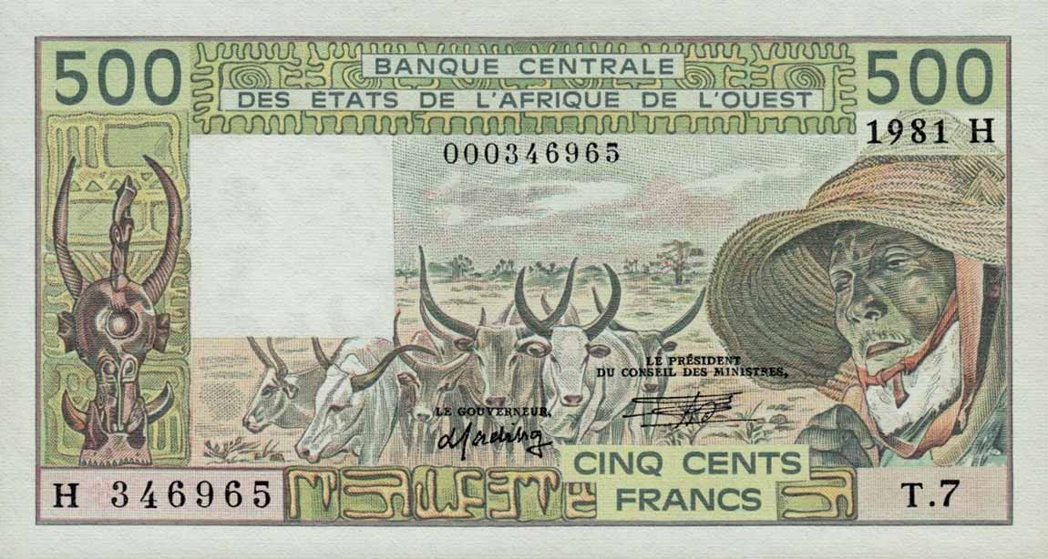 Front of West African States p606Hc: 500 Francs from 1981