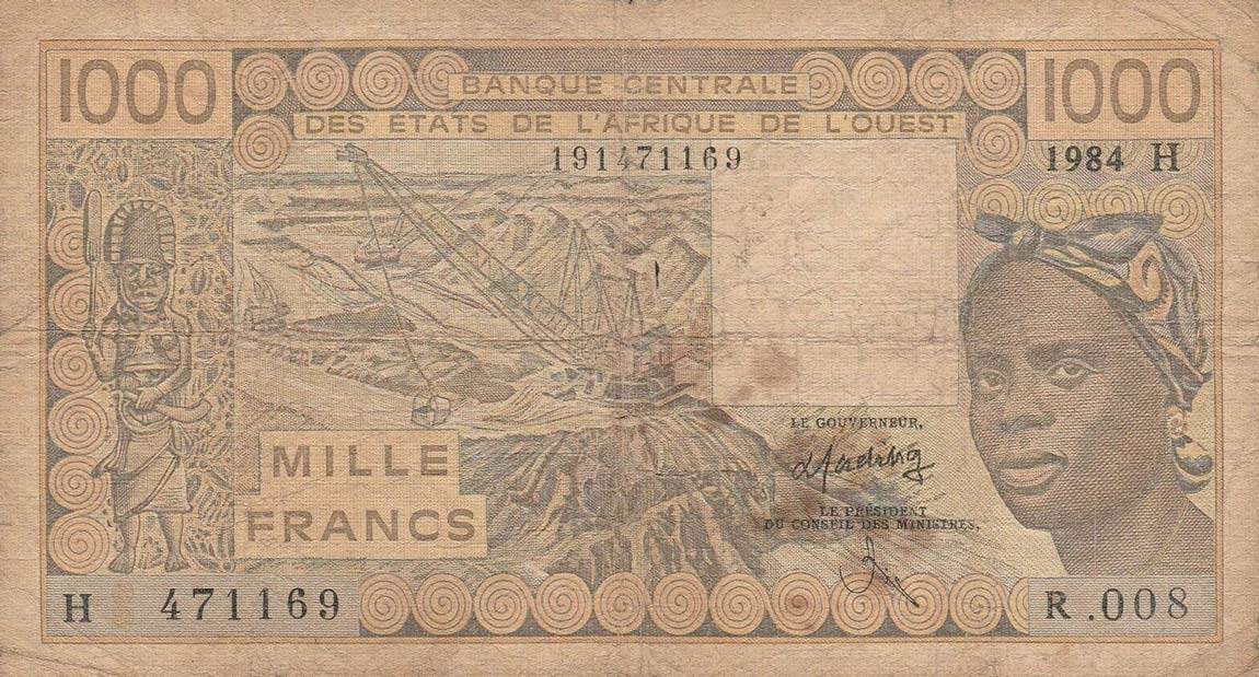 Front of West African States p607Hd: 1000 Francs from 1984