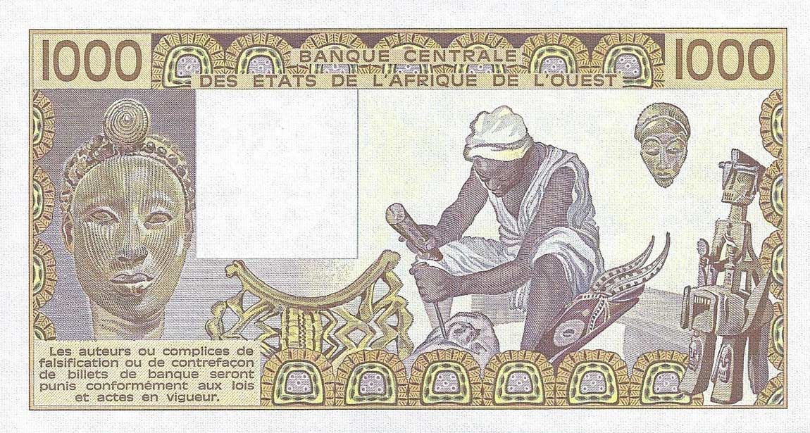 Back of West African States p607Hf: 1000 Francs from 1985