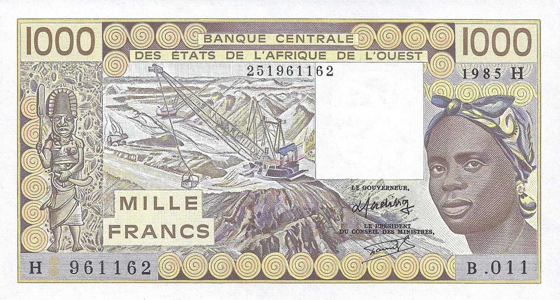 Front of West African States p607Hf: 1000 Francs from 1985