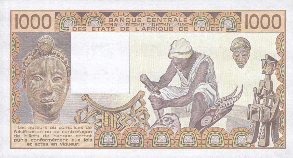 Back of West African States p607Hg: 1000 Francs from 1986