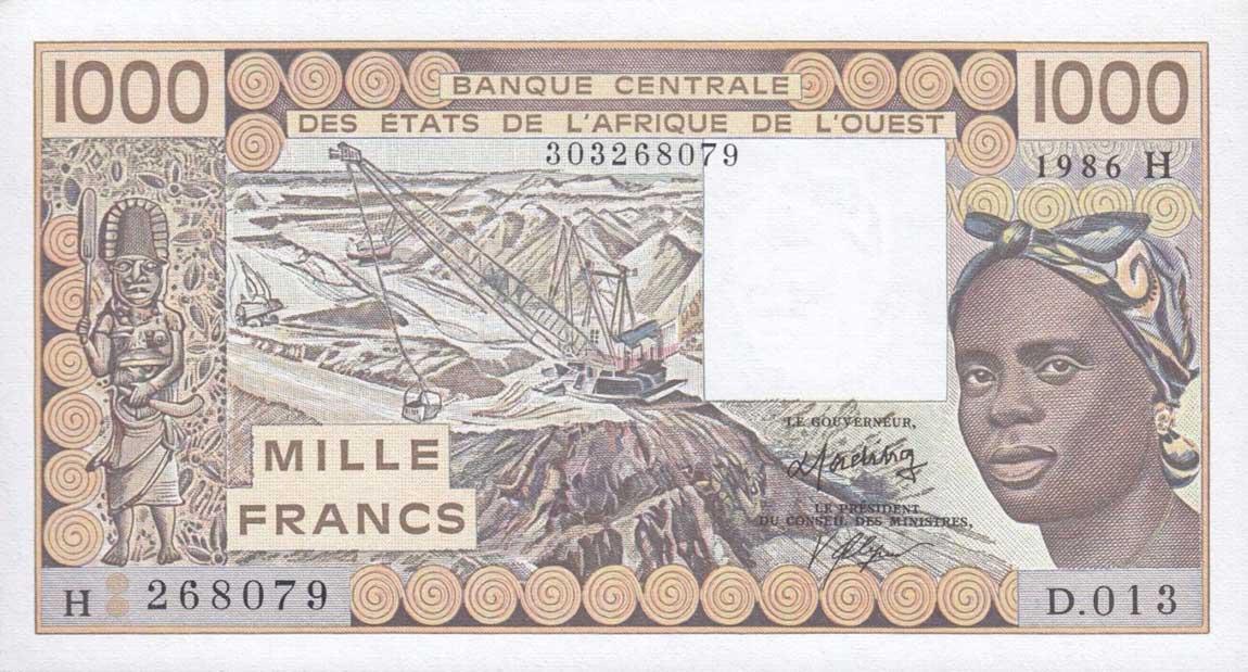 Front of West African States p607Hg: 1000 Francs from 1986