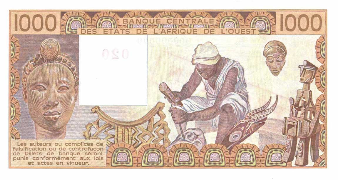 Back of West African States p607Hs: 1000 Francs from 1988