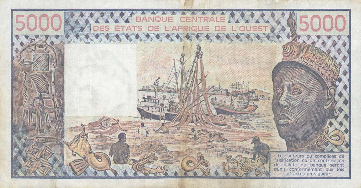 Back of West African States p608Hg: 5000 Francs from 1982