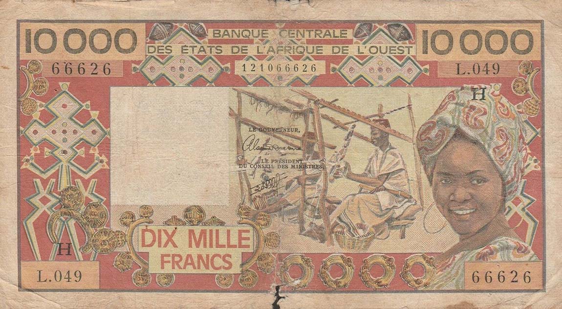 Front of West African States p609Hj: 10000 Francs from 1977