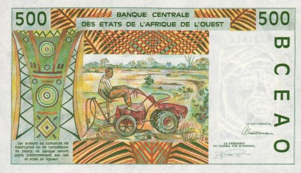 Back of West African States p610Hc: 500 Francs from 1993