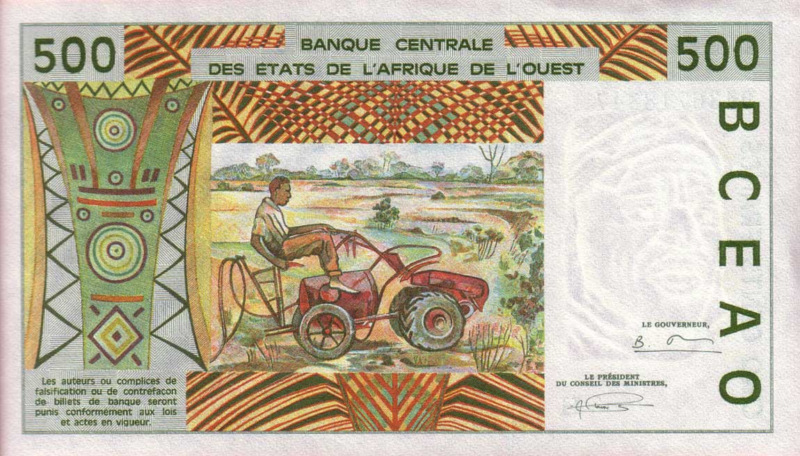 Back of West African States p610Hd: 500 Francs from 1994