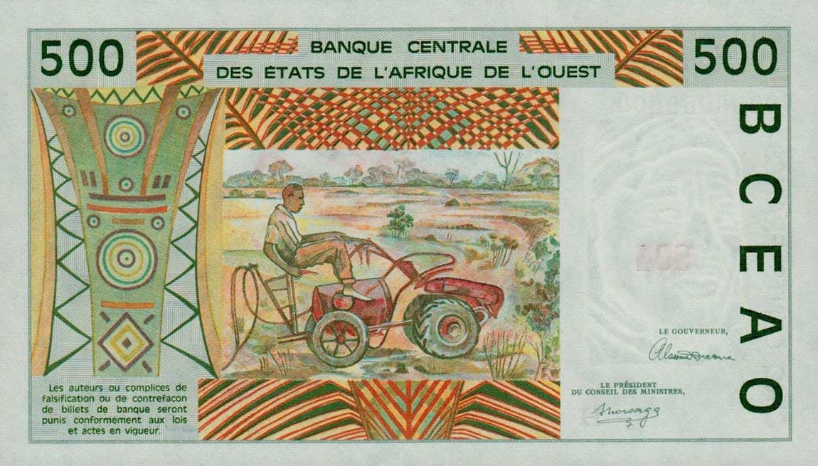 Back of West African States p610Hs: 500 Francs from 1991