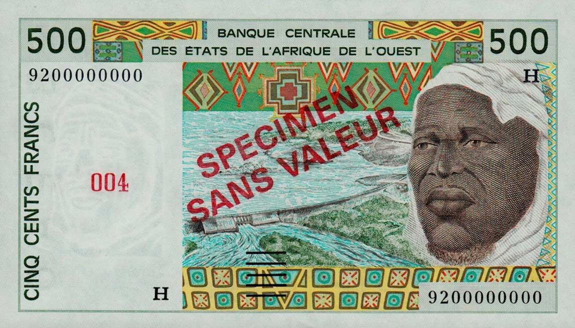 Front of West African States p610Hs: 500 Francs from 1991