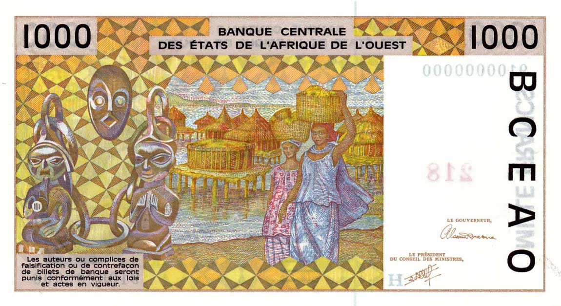 Back of West African States p611Hs: 1000 Francs from 1991