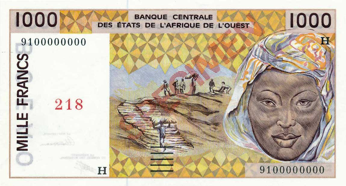 Front of West African States p611Hs: 1000 Francs from 1991