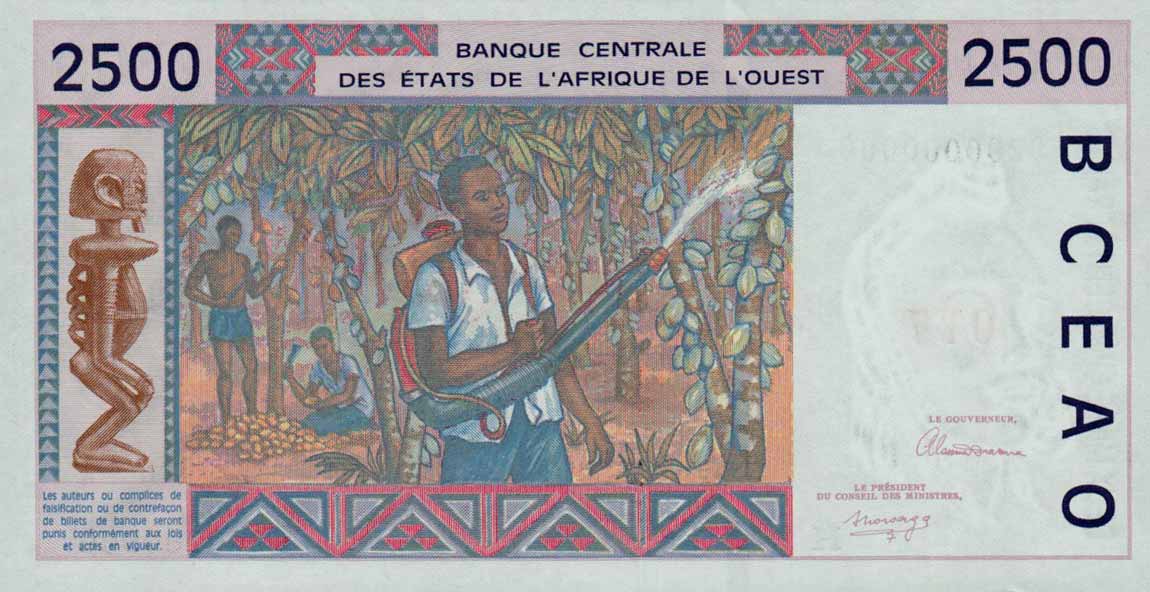 Back of West African States p612Hs: 2500 Francs from 1992