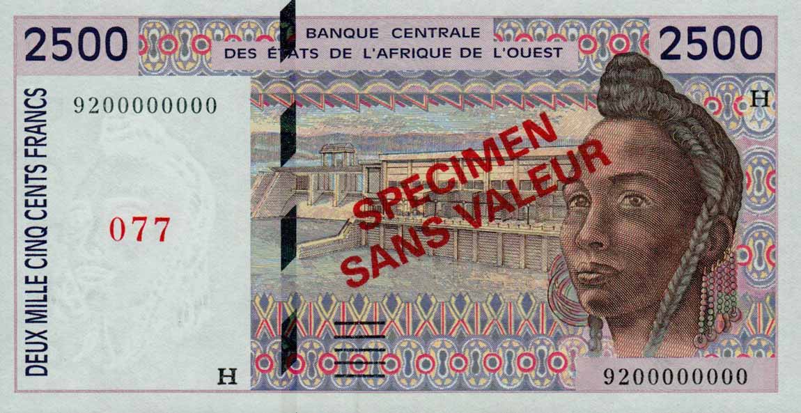 Front of West African States p612Hs: 2500 Francs from 1992