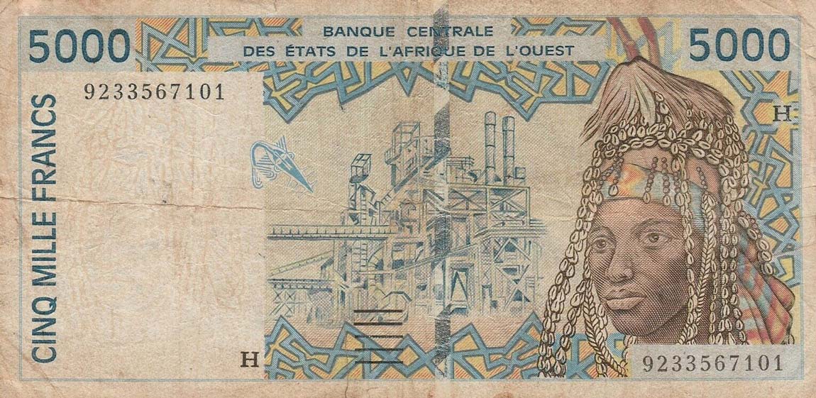 Front of West African States p613Ha: 5000 Francs from 1992