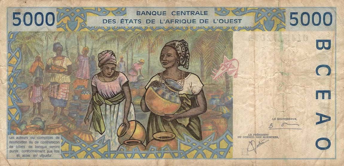 Back of West African States p613Hj: 5000 Francs from 2001
