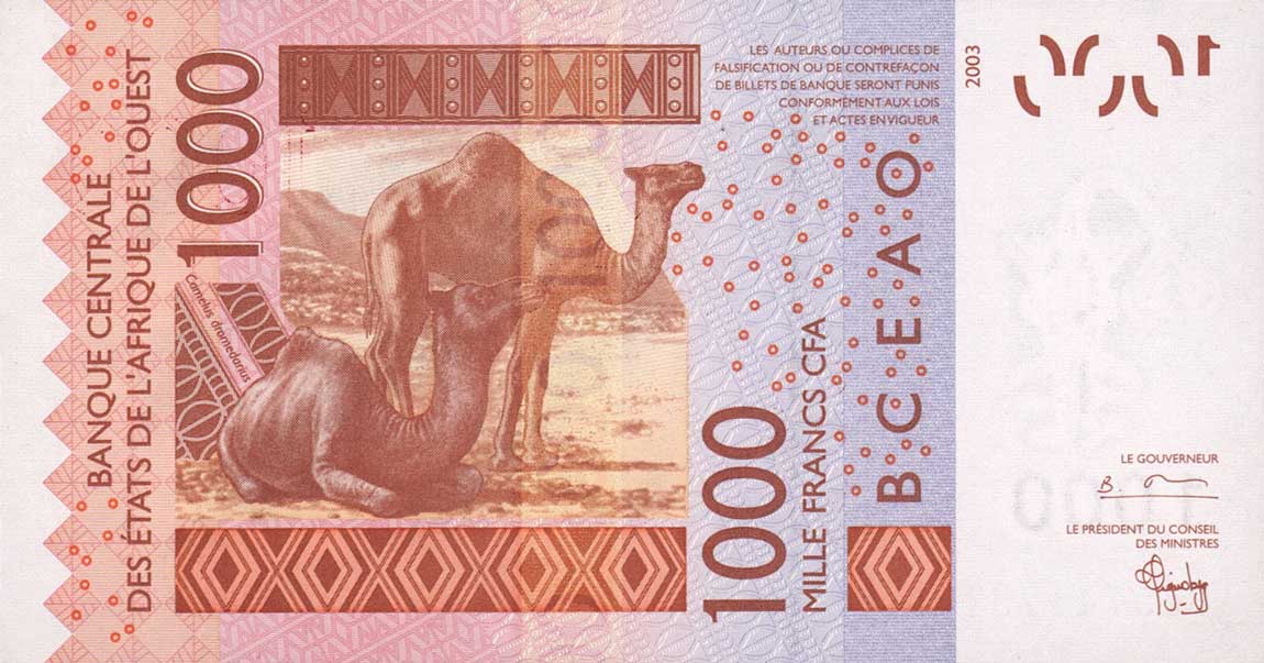 Back of West African States p615Hb: 1000 Francs from 2004