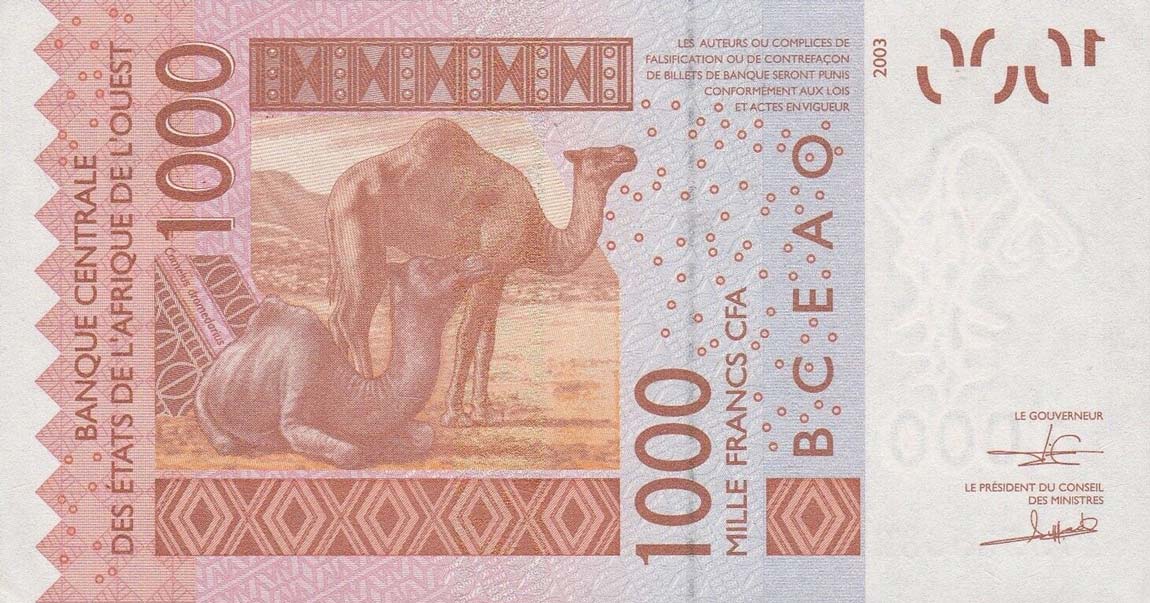 Back of West African States p615Hq: 1000 Francs from 2017