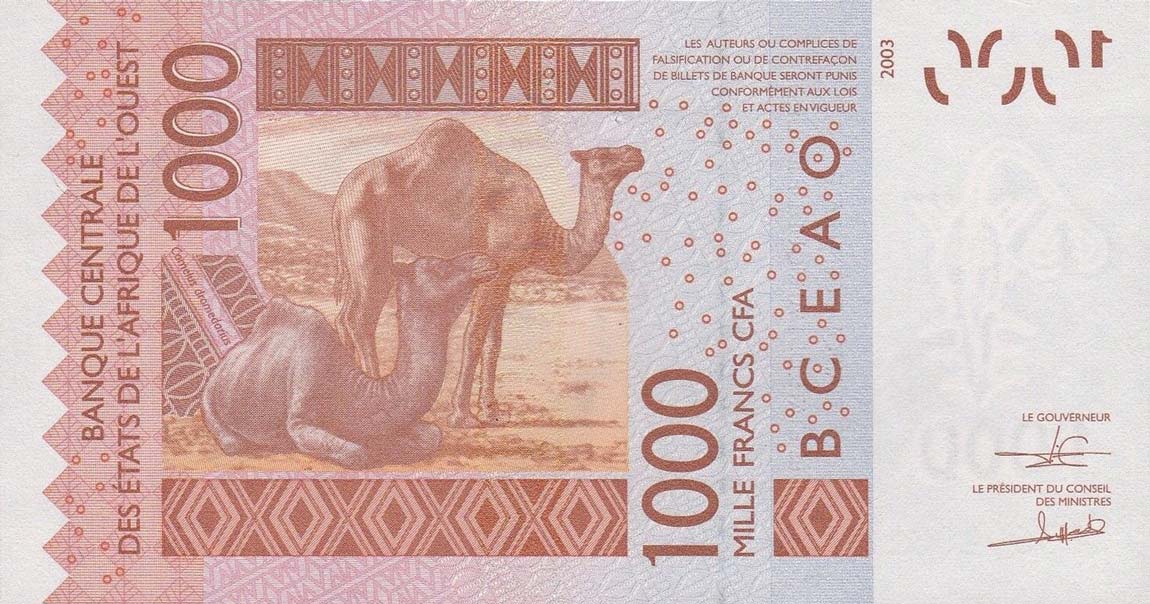 Back of West African States p615Hr: 1000 Francs from 2018