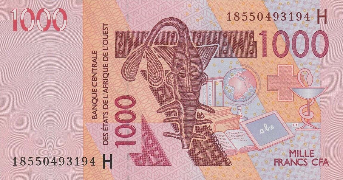 Front of West African States p615Hr: 1000 Francs from 2018