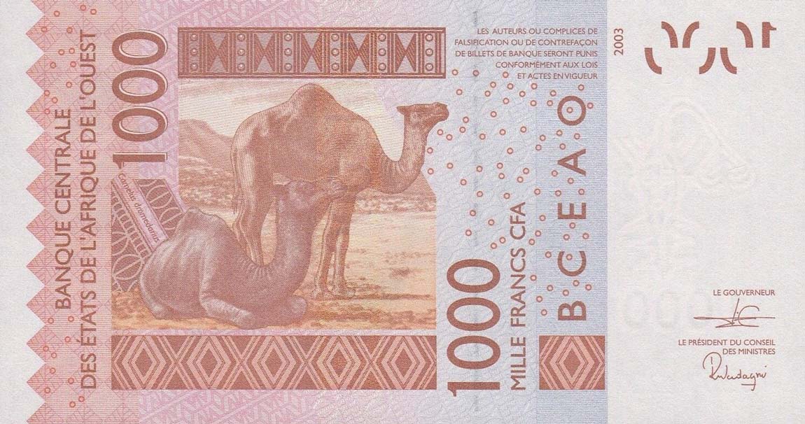 Back of West African States p615Hs: 1000 Francs from 2019