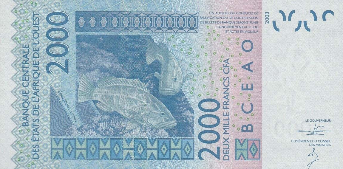 Back of West African States p616Hn: 2000 Francs from 2014