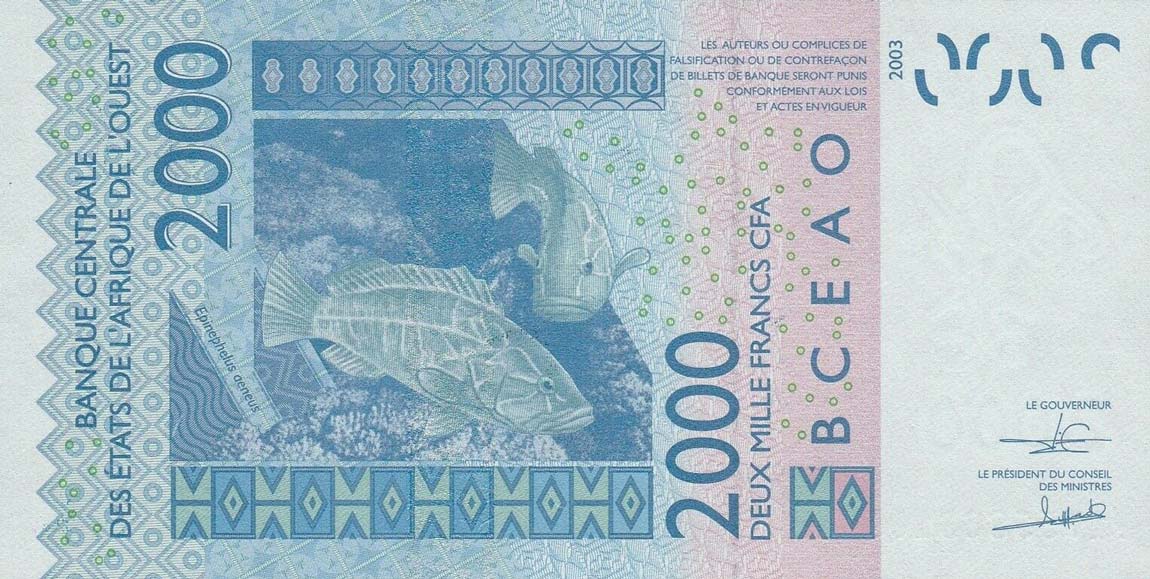 Back of West African States p616Hq: 2000 Francs from 2017